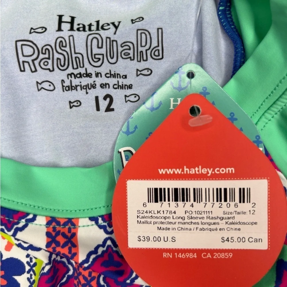 NWT Hatley Girls' Swim Long Sleeve Rash Guard Top - Kaleidoscope